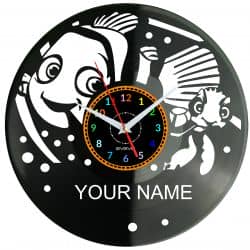 Rybki Twoje Imię Zegar Ścienny Płyta Winylowa Nowoczesny Dekoracyjny Na Prezent Urodziny W3305