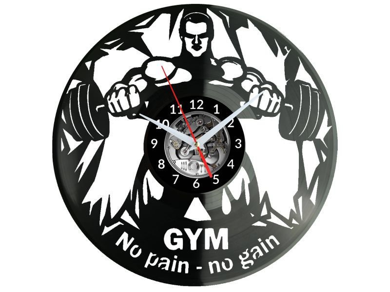 Gym No Pain No Gain Zegar Ścienny Płyta Winylowa Nowoczesny Dekoracyjny Na Prezent Urodziny W3322