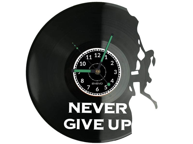 Never Give Up Zegar Ścienny Płyta Winylowa Nowoczesny Dekoracyjny Na Prezent Urodziny W3330