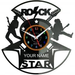 Rock Star Twoje Imię Zegar Ścienny Płyta Winylowa Nowoczesny Dekoracyjny Na Prezent Urodziny W3355