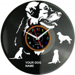 Pies Golden Retriever Twoje Imię Zegar Ścienny Płyta Winylowa Nowoczesny Dekoracyjny Na Prezent Urodziny W3357