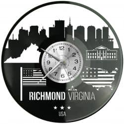 Richmond Virginia Zegar Ścienny Płyta Winylowa Nowoczesny Dekoracyjny Na Prezent Urodziny W3314S