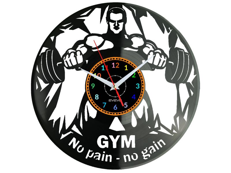 Gym No Pain No Gain Zegar Ścienny Płyta Winylowa Nowoczesny Dekoracyjny Na Prezent Urodziny W3322S