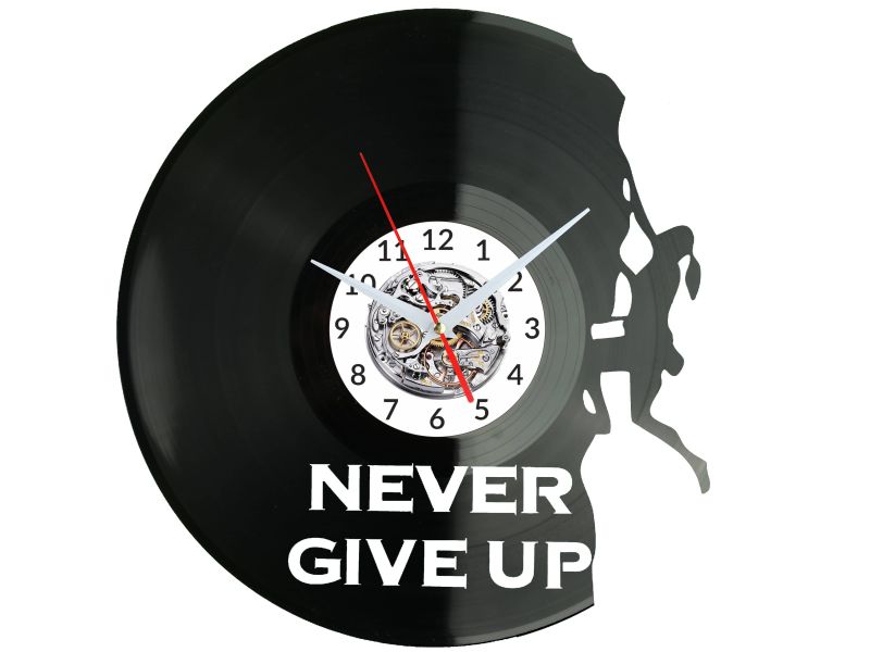 Never Give Up Zegar Ścienny Płyta Winylowa Nowoczesny Dekoracyjny Na Prezent Urodziny W3330S