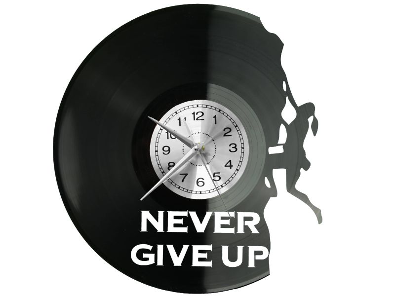 Never Give Up Zegar Ścienny Płyta Winylowa Nowoczesny Dekoracyjny Na Prezent Urodziny W3330S