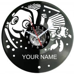 Rybki Twoje Imię Zegar Ścienny Płyta Winylowa Nowoczesny Dekoracyjny Na Prezent Urodziny W3305R