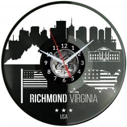 Richmond Virginia Zegar Ścienny Płyta Winylowa Nowoczesny Dekoracyjny Na Prezent Urodziny W3314R