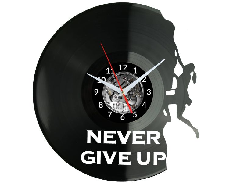 Never Give Up Zegar Ścienny Płyta Winylowa Nowoczesny Dekoracyjny Na Prezent Urodziny W3330R