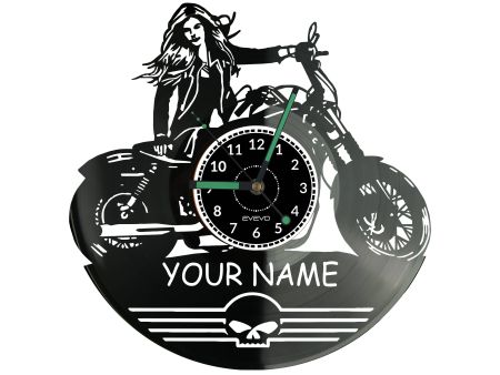 Motor Harley Twoje Imię Zegar Ścienny Płyta Winylowa Nowoczesny Dekoracyjny Na Prezent Urodziny W3554