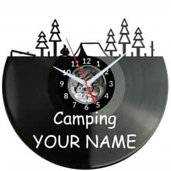 Camping Twoja Nazwa Zegar Ścienny Płyta Winylowa Nowoczesny Dekoracyjny Na Prezent Urodziny W3517R