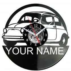 Stary Włoski Samochód 500 Twoje Imię  Zegar Ścienny Płyta Winylowa Nowoczesny Dekoracyjny Na Prezent Urodziny W3531R