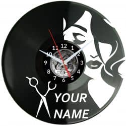 Salon Fryzjerski Twoja Nazwa Zegar Ścienny Płyta Winylowa Nowoczesny Dekoracyjny Na Prezent Urodziny W3533R