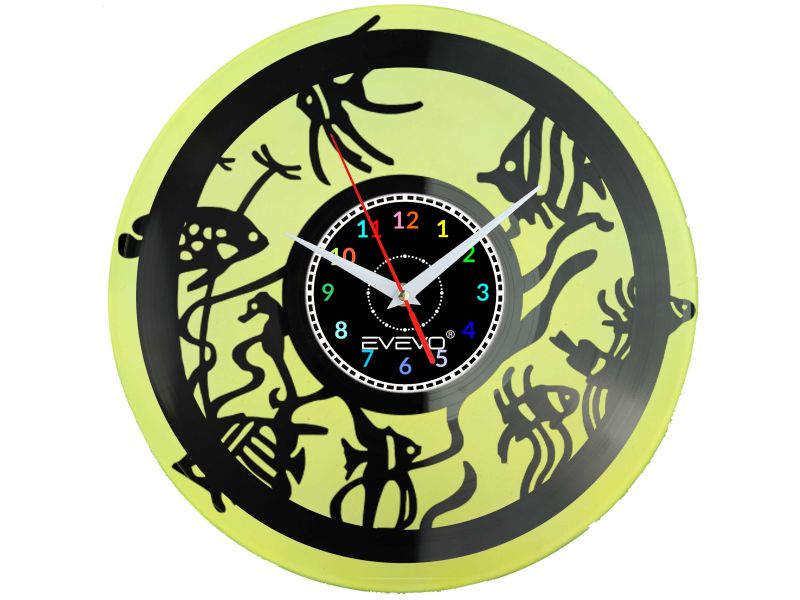 ZŁOTA RYBKA WELONKA KARAŚ ZEGAR FLUORESCENCYJNE TŁO ŚCIENNY PŁYTA WINYLOWA PREZENT UPOMINEK URODZINY EVEVO F0002