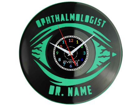 ZEGAR LEKARZA OKULISTY OFTALMOLOG ZEGAR ŚCIENNY FLUORESCENCYJNE TŁO PŁYTA WINYLOWA PREZENT UPOMINEK URODZINY EVEVO F0005
