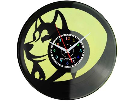 ZEGAR ŚCIENNY WILK BASIOR KOJOT FLUORESCENCYJNE TŁO PŁYTA WINYLOWA PREZENT UPOMINEK URODZINY EVEVO F0019