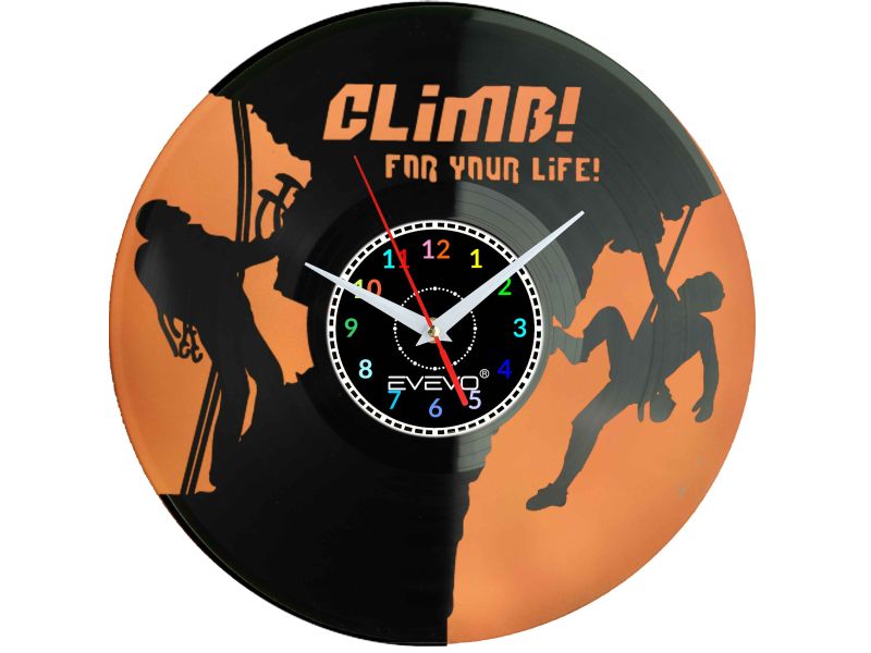 ZEGAR ŚCIENNY WSPINACZKA GÓRSKA ALPINIZM HIMALAIZM FLUORESCENCYJNE TŁO PŁYTA WINYLOWA PREZENT UPOMINEK URODZINY EVEVO