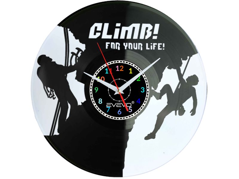 ZEGAR ŚCIENNY WSPINACZKA GÓRSKA ALPINIZM HIMALAIZM FLUORESCENCYJNE TŁO PŁYTA WINYLOWA PREZENT UPOMINEK URODZINY EVEVO