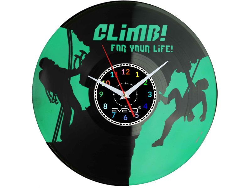 ZEGAR ŚCIENNY WSPINACZKA GÓRSKA ALPINIZM HIMALAIZM FLUORESCENCYJNE TŁO PŁYTA WINYLOWA PREZENT UPOMINEK URODZINY EVEVO