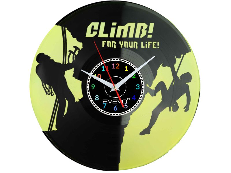 ZEGAR ŚCIENNY WSPINACZKA GÓRSKA ALPINIZM HIMALAIZM FLUORESCENCYJNE TŁO PŁYTA WINYLOWA PREZENT UPOMINEK URODZINY EVEVO