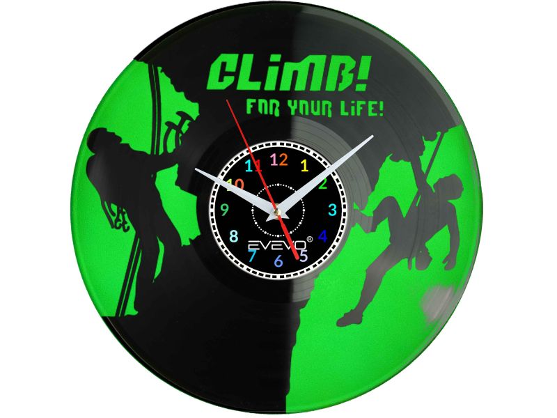 ZEGAR ŚCIENNY WSPINACZKA GÓRSKA ALPINIZM HIMALAIZM FLUORESCENCYJNE TŁO PŁYTA WINYLOWA PREZENT UPOMINEK URODZINY EVEVO