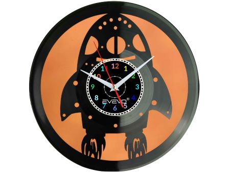 ZEGAR ŚCIENNY RAKIETA KOSMICZNA RAKIETOWIEC FLUORESCENCYJNE TŁO PŁYTA WINYLOWA PREZENT UPOMINEK URODZINY EVEVO