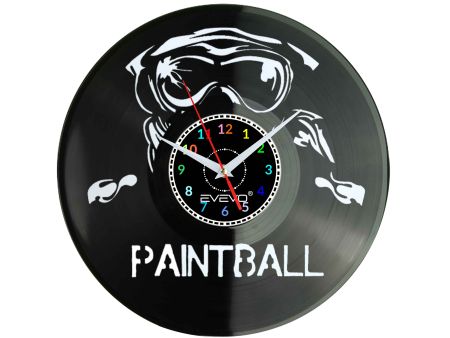 PAINTBALL STRZELANKA ZEGAR ŚCIENNY FLUORESCENCYJNE TŁO PŁYTA WINYLOWA PREZENT UPOMINEK URODZINY GIFT EVEVO W0024