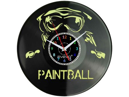 PAINTBALL STRZELANKA ZEGAR ŚCIENNY FLUORESCENCYJNE TŁO PŁYTA WINYLOWA PREZENT UPOMINEK URODZINY GIFT EVEVO W0024