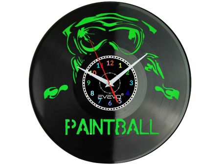 PAINTBALL STRZELANKA ZEGAR ŚCIENNY FLUORESCENCYJNE TŁO PŁYTA WINYLOWA PREZENT UPOMINEK URODZINY GIFT EVEVO W0024