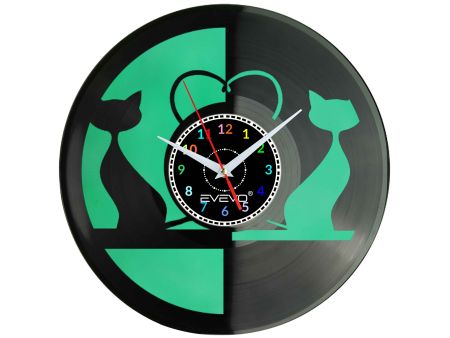 KOT KOTY PREZESA DOMOWY DACHOWIEC ZEGAR ŚCIENNY FLUORESCENCYJNE TŁO PŁYTA WINYLOWA PREZENT UPOMINEK URODZINY GIFT EVEVO W0025