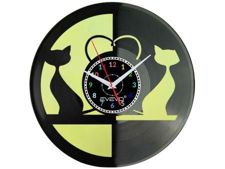 KOT KOTY PREZESA DOMOWY DACHOWIEC ZEGAR ŚCIENNY FLUORESCENCYJNE TŁO PŁYTA WINYLOWA PREZENT UPOMINEK URODZINY GIFT EVEVO W0025