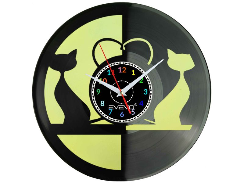 KOT KOTY PREZESA DOMOWY DACHOWIEC ZEGAR ŚCIENNY FLUORESCENCYJNE TŁO PŁYTA WINYLOWA PREZENT UPOMINEK URODZINY GIFT EVEVO W0025