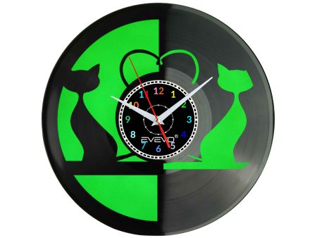KOT KOTY PREZESA DOMOWY DACHOWIEC ZEGAR ŚCIENNY FLUORESCENCYJNE TŁO PŁYTA WINYLOWA PREZENT UPOMINEK URODZINY GIFT EVEVO W0025