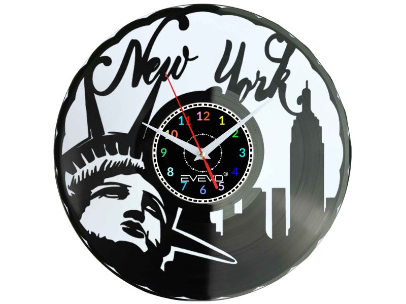 NOWY JORK USA NYC ZEGAR ŚCIENNY FLUORESCENCYJNE TŁO PŁYTA WINYLOWA PREZENT UPOMINEK URODZINY GIFT EVEVO W0026 ALLEGRO
