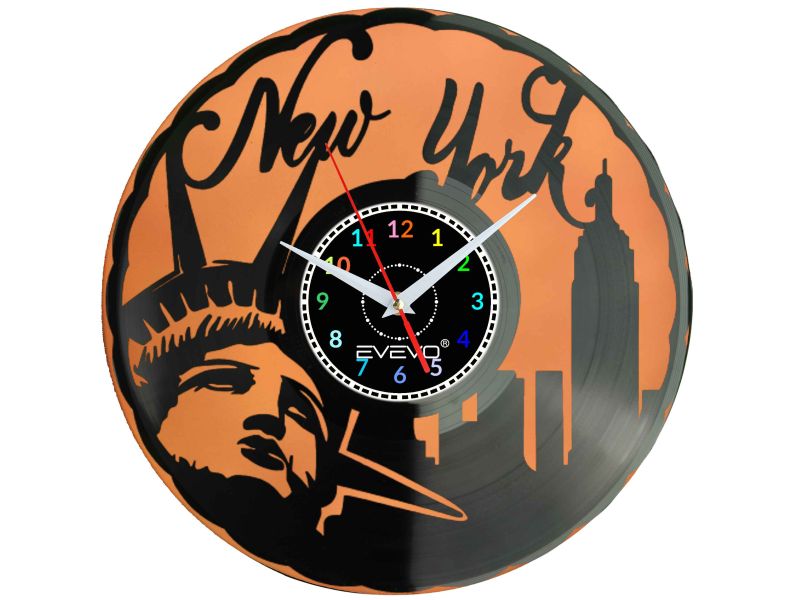 NOWY JORK USA NYC ZEGAR ŚCIENNY FLUORESCENCYJNE TŁO PŁYTA WINYLOWA PREZENT UPOMINEK URODZINY GIFT EVEVO W0026 AMAZON
