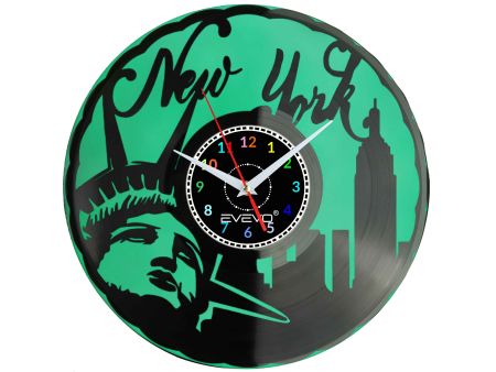 NOWY JORK USA NYC ZEGAR ŚCIENNY FLUORESCENCYJNE TŁO PŁYTA WINYLOWA PREZENT UPOMINEK URODZINY GIFT EVEVO W0026 EMPIK