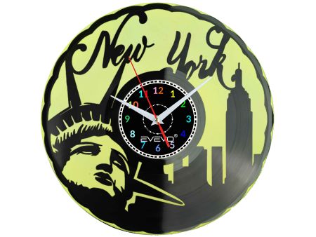NOWY JORK USA NYC ZEGAR ŚCIENNY FLUORESCENCYJNE TŁO PŁYTA WINYLOWA PREZENT UPOMINEK URODZINY GIFT EVEVO W0026
