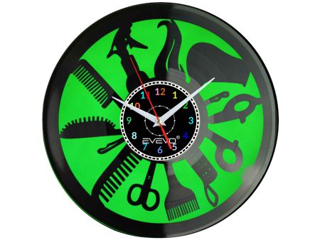 ZEGAR ŚCIENNY SALON FRYZJERSK URODY PIĘKNOŚCI FLUORESCENCYJNE TŁO PŁYTA WINYLOWA PREZENT UPOMINEK URODZINY SOUVENIR EVEVO W0029