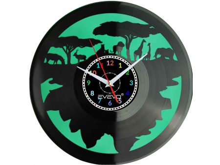 SAWANNA AFRYKA ZWIERZĘTA ZEGAR ŚCIENNY FLUORESCENCYJNE TŁO PŁYTA WINYLOWA PREZENT UPOMINEK URODZINY SOUVENIR EVEVO W0030 EMPIK
