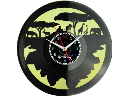 SAWANNA AFRYKA ZWIERZĘTA ZEGAR ŚCIENNY FLUORESCENCYJNE TŁO PŁYTA WINYLOWA PREZENT UPOMINEK URODZINY SOUVENIR EVEVO W0030