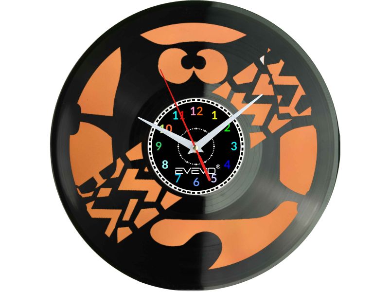 KOT KICIUŚ KOTEK MRUCZEK ZEGAR ŚCIENNY FLUORESCENCYJNE TŁO PŁYTA WINYLOWA PREZENT UPOMINEK URODZINY SOUVENIR EVEVO W0031 AMOZON