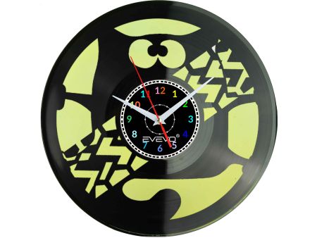 KOT KICIUŚ KOTEK MRUCZEK ZEGAR ŚCIENNY FLUORESCENCYJNE TŁO PŁYTA WINYLOWA PREZENT UPOMINEK URODZINY SOUVENIR EVEVO W0031