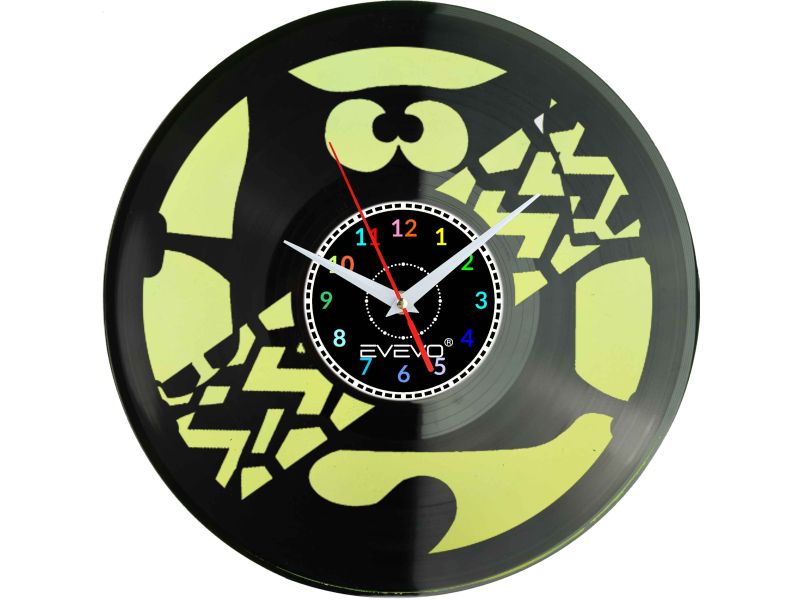 KOT KICIUŚ KOTEK MRUCZEK ZEGAR ŚCIENNY FLUORESCENCYJNE TŁO PŁYTA WINYLOWA PREZENT UPOMINEK URODZINY SOUVENIR EVEVO W0031