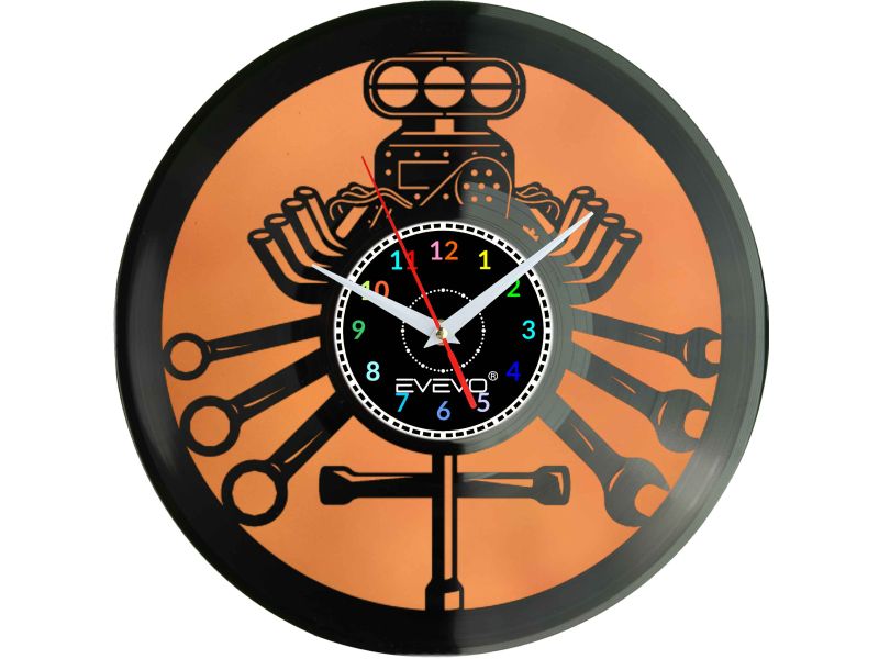 ZEGAR ŚCIENNY SERWIS MECHANIK SILNIK FLUORESCENCYJNE TŁO PŁYTA WINYLOWA PREZENT UPOMINEK URODZINY GIFT SOUVENIR EVEVO W0033 TEMU