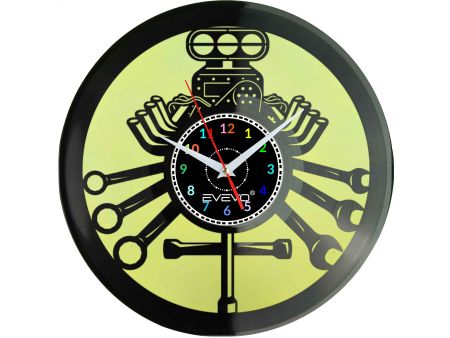 ZEGAR ŚCIENNY SERWIS MECHANIK SILNIK FLUORESCENCYJNE TŁO PŁYTA WINYLOWA PREZENT UPOMINEK URODZINY GIFT SOUVENIR EVEVO W0033