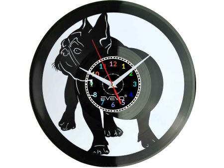 BULDOG FRANCUSKI BULEK FRANCUZ PIES ZEGAR ŚCIENNY FLUORESCENCYJNE TŁO PŁYTA WINYLOWA PREZENT UPOMINEK URODZINY EVEVO W0034 EMPIK