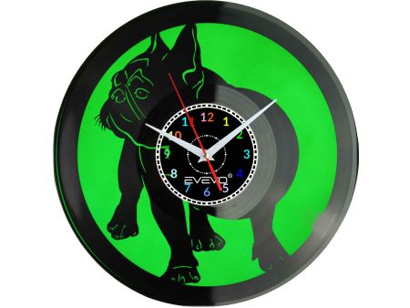 BULDOG FRANCUSKI BULEK FRANCUZ PIES ZEGAR ŚCIENNY FLUORESCENCYJNE TŁO PŁYTA WINYLOWA PREZENT UPOMINEK URODZINY EVEVO W0034