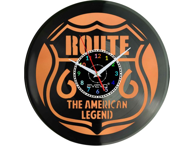 DROGA ROUTE 66 USA ZEGAR ŚCIENNY FLUORESCENCYJNE TŁO PŁYTA WINYLOWA PREZENT UPOMINEK URODZINY GIFT SOUVENIR EVEVO W0036 ALLEGRO