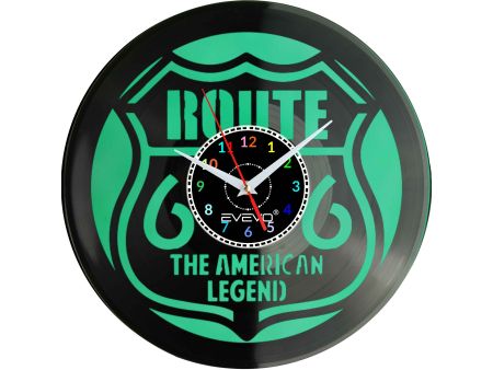 DROGA ROUTE 66 USA ZEGAR ŚCIENNY FLUORESCENCYJNE TŁO PŁYTA WINYLOWA PREZENT UPOMINEK URODZINY GIFT SOUVENIR EVEVO W0036 TEMU