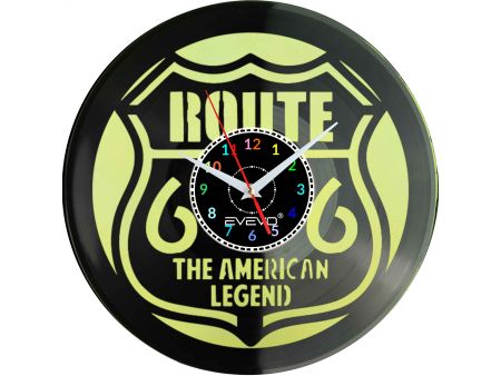 DROGA ROUTE 66 USA ZEGAR ŚCIENNY FLUORESCENCYJNE TŁO PŁYTA WINYLOWA PREZENT UPOMINEK URODZINY GIFT SOUVENIR EVEVO W0036