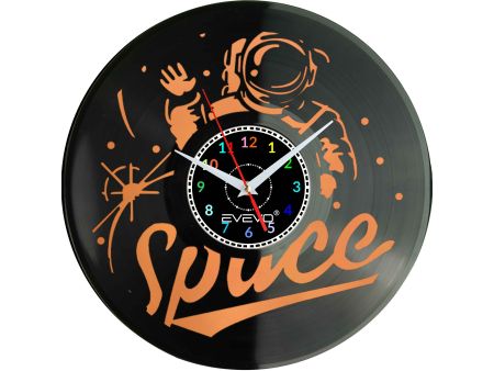 ZEGAR ŚCIENNY KOSMONAUTA ASTRONAUTA FLUORESCENCYJNE TŁO PŁYTA WINYLOWA PREZENT UPOMINEK URODZINY GIFT SOUVENIR EVEVO W0038 AMZON